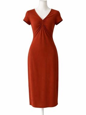 See You Monday Terracotta V-Neck Midi Dress